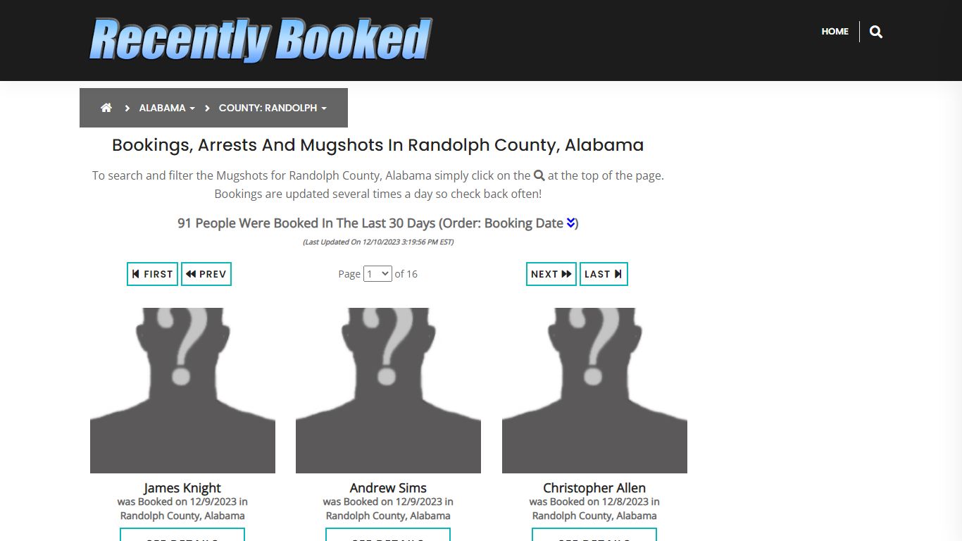 Bookings, Arrests and Mugshots in Randolph County, Alabama
